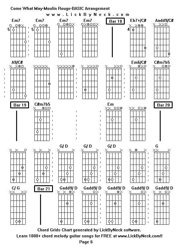 Chord Grids Chart of chord melody fingerstyle guitar song-Come What May-Moulin Rouge-BASIC Arrangement,generated by LickByNeck software.